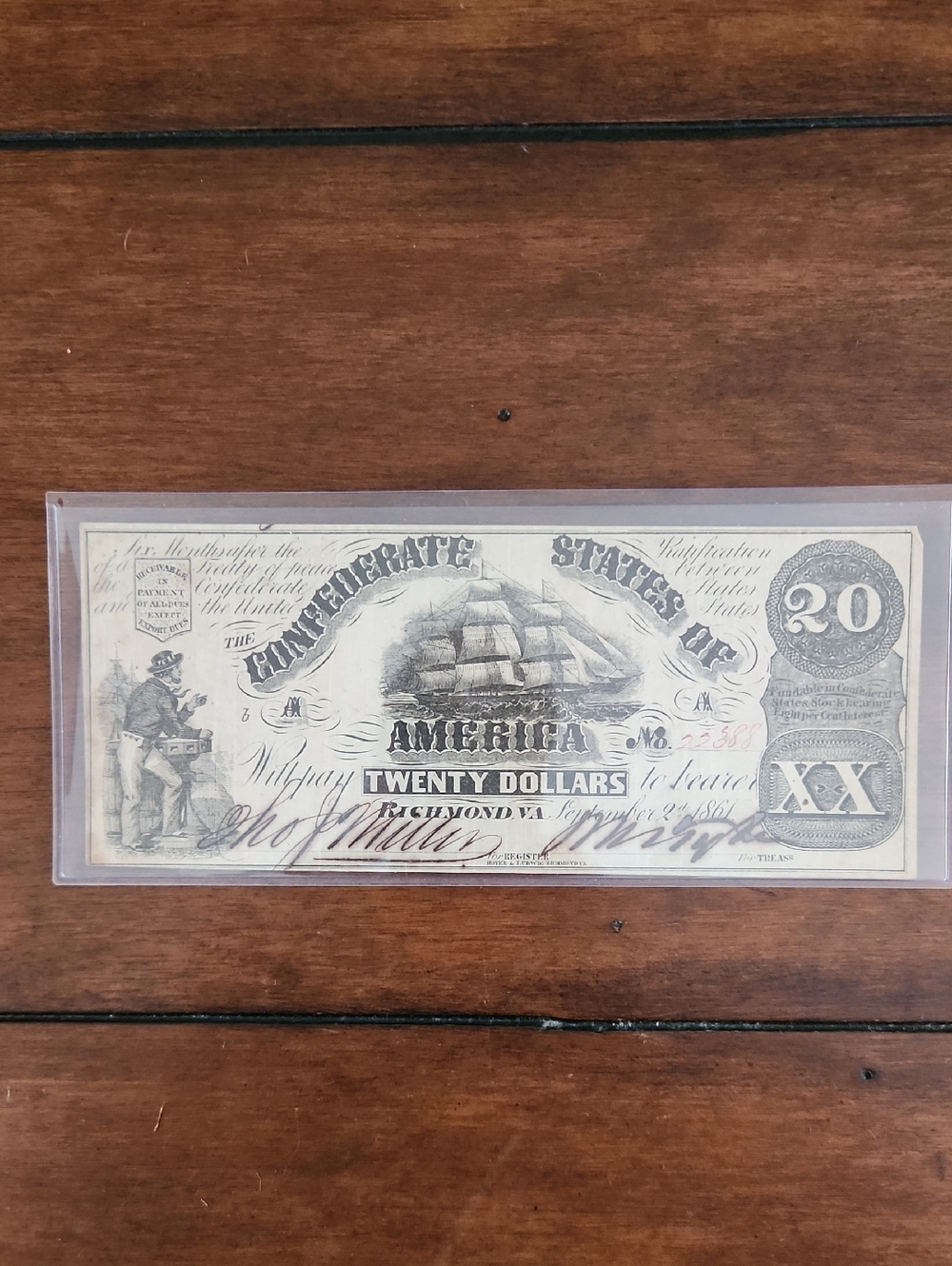 1861 $20 Dollar Note Confederate States Of America